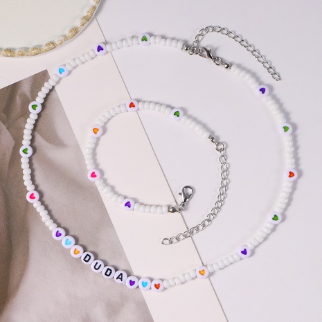 Mode Neue Handgemachte Reine Weiße Perle Herz Kreative Buchstaben Halskette Armband Set's discount tags
