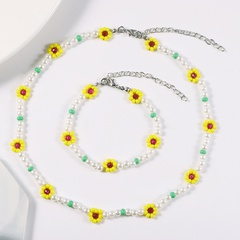2022 New Bohemian Style Handmade Weave Pearl Bead Crystal Necklace Bracelet Set