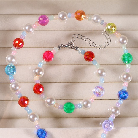 2022 New Summer Handmade Beaded Color Spherical Sweet Girl Resin Necklace's discount tags