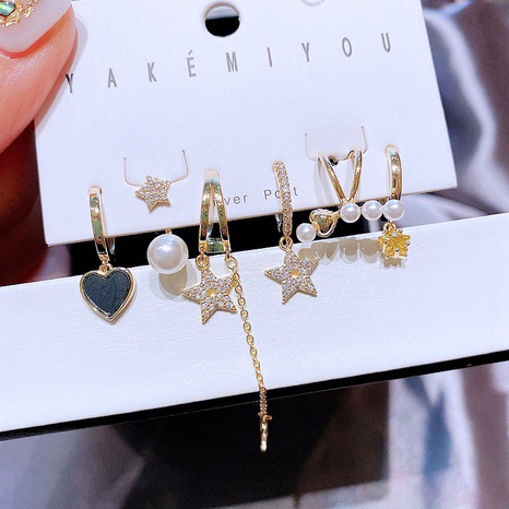 Fashion Elegant Heart Star Pearl Shape Pendant Ear Clip Earring Set Wholesale's discount tags