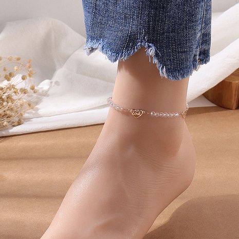 Fashion Creative Heart Shaped Letter Transparent Crystal Glass Beaded Anklet's discount tags