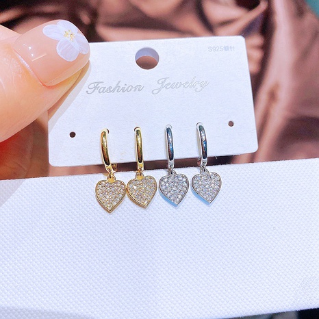 Fashion Heart Shaped Pendant Micro Inlaid Zircon Ear Clip Small Earrings's discount tags