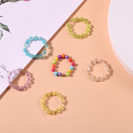 2022 New Simple Handmade Metal Woven Colorful Crystal Bead Ring Wholesale's discount tags