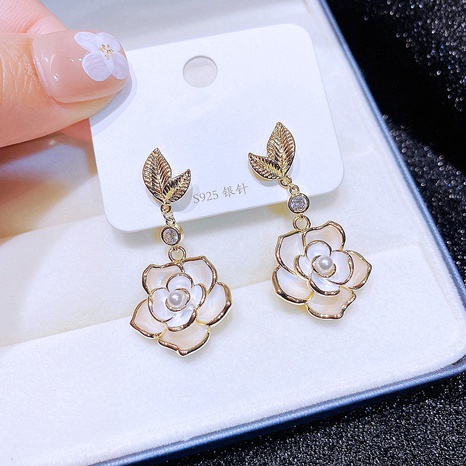 Fashion Creative Camellia Flower Shaped Pendant Copper Earrings Wholesale's discount tags
