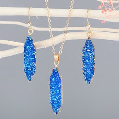 Blue Sapphire Necklace Diamond Resin Water Drop Earrings Necklace Set Ornament