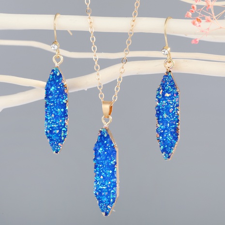 Blau Sapphire Halskette Diamant Harz Wasser Tropfen Ohrringe Halskette Set Ornament's discount tags