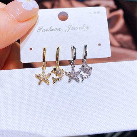Cute Starfish Dolphin Small Ear Clip Gold Plated Zircon-Embedded Earrings's discount tags