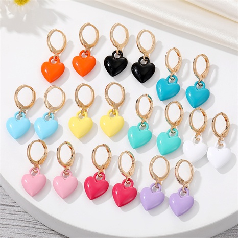 Cute Simple Colorful Dripping Oil Small Ear Ring Heart-Shaped Metal Eardrops's discount tags