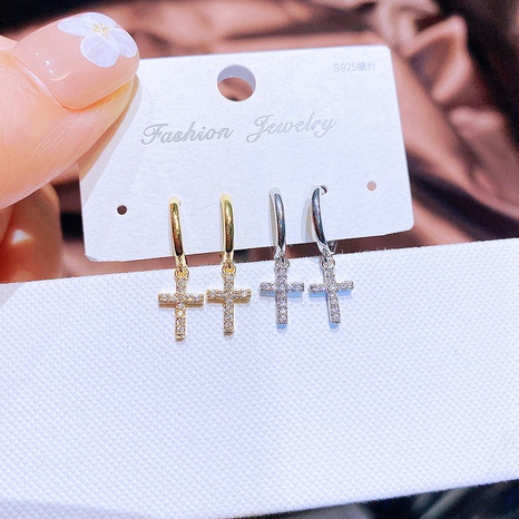 Fashion Zircon Micro Inlaid Cross Shape Ear Clip Small Copper Ear Ring Wholesale's discount tags