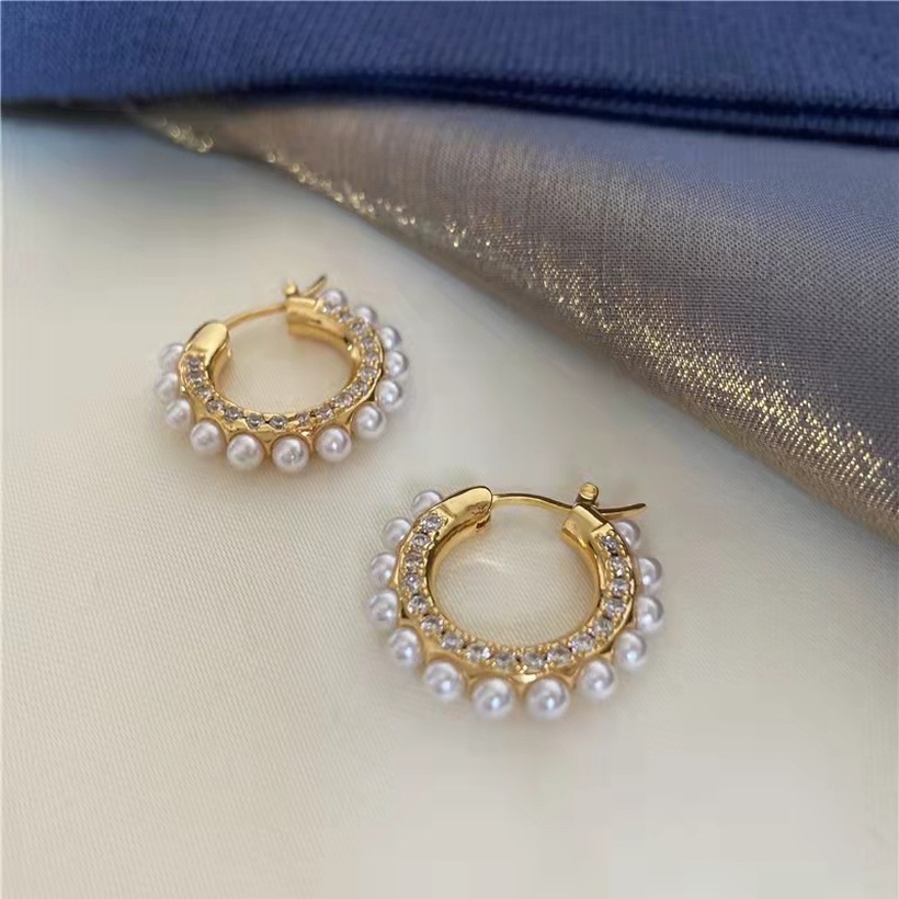 Bijoux Fantaisie Boucles Doreilles | Mode Simple Gomtrique C En Forme De Diamant Incrust De Perles Boucles Doreilles - AJ87012