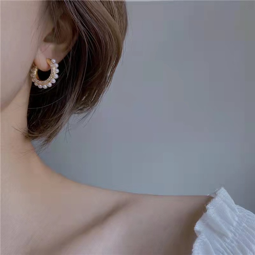 Bijoux Fantaisie Boucles Doreilles | Mode Simple Gomtrique C En Forme De Diamant Incrust De Perles Boucles Doreilles - AJ87012