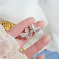 Fashion Delicate Full Diamond Opal Inlaid Butterfly Pattern Studs Earrings
