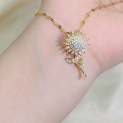 Fashion Rotatable Sunflower Pendant Titanium Steel Clavicle Chain Female Necklace