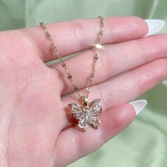 Fashion Butterfly Micro-Inlaid Rhinestone Titanium Steel Necklace Female Ornament