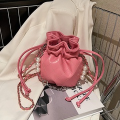 Summer Fashion Pearl Chain Portable Messenger Bag Drawstring Small Bucket Bag