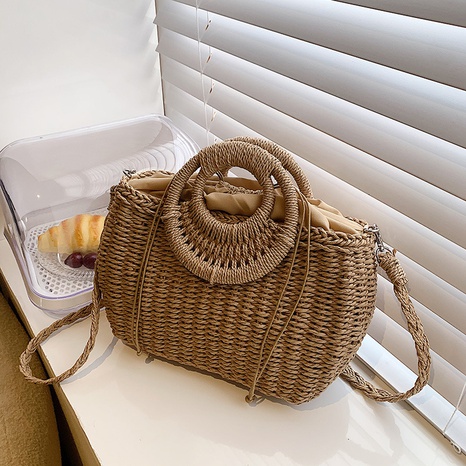 New Shoulder Large Capacity Portable Vegetable Basket Bag Crossbody Woven Straw Bag's discount tags