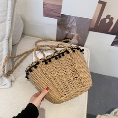 Korean Style Straw Woven Bag Large Capacity Beach Bag Shoulder Vegetable Basket