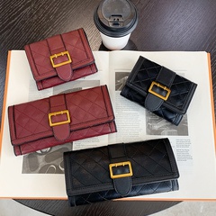 Nuevo bolso de mujer plegable diseño cartera larga estilo rombos Ins tres veces bolso de la cartera del estudiante