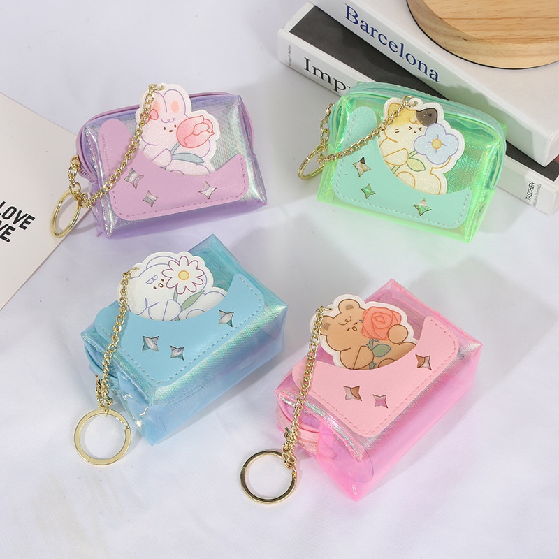 2022 New Cartoon Card Coin Purse Jelly Color Transparent Storage Bag Wallet Wholesale