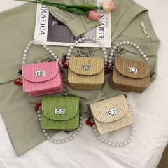 Mini Lipstick Pack Summer New Straw Pearl Hand Women's Casual Candy Color Chain Messenger Bag