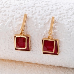 Fashion Simple Imitation Ruby Inlaid s Geometric Square Jeweled Alloy Earrings
