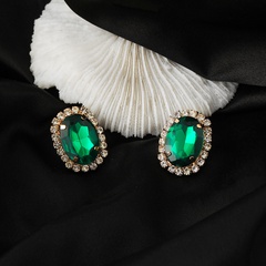 Fashion New Green Crystal Flowers Female Zircon-Embedded Alloy Earrings