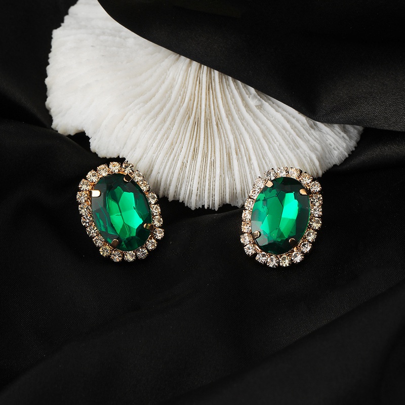 Fashion New Green Crystal Flowers Female ZirconEmbedded Alloy Earrings