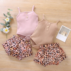 2022 New Children's Clothing Sling Top Leopard Print Shorts Two-Piece Suit
