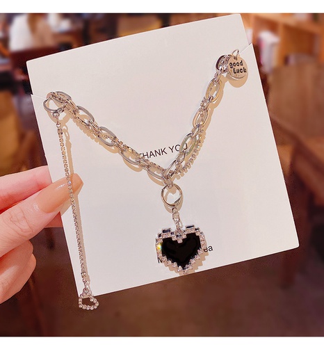 Hip Hop Mosaic Love Titanium Steel Necklace Double-Layer Diamond-Embedded 
 Clavicle Chain's discount tags