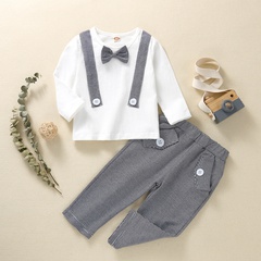 Children's Clothing Spring and Autumn Stripes Trousers Gentleman Pullover Baby Suit