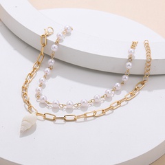 Mode Simple Perle Perlée Conque Pendentif Double-Couche Bracelet