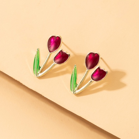 Pendientes de aleación de flor Irregular tulipán collar de aceite colorido de moda's discount tags