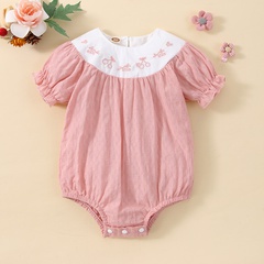 2022 Summer Children's Clothing Pink Embroidered Baby Triangle Jumpsuit Romper
