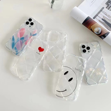Moda rombos flor cara sonriente transparente Iphone 12pro max funda de teléfono's discount tags