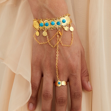Moda Retro joyería étnica Chapado en cobre 18K oro doble capa pulsera anillo cadena integrada's discount tags