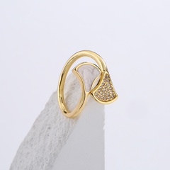 Moda Simple pulsera cobre chapado 18K oro zirconia geométrica abierto anillo femenino