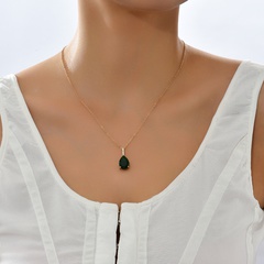 simple style Emerald Gemstone Water Drop Shaped copper Short Necklace Ornament