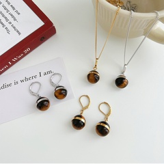 Tigereye round Spherical stainless steel Earrings and Necklace