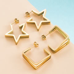 Fashion Simple Real Gold Geometric Pentagram Alloy  Earrings Female