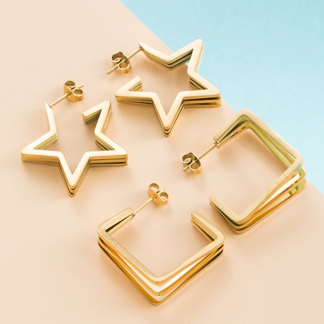 Fashion Simple Real Gold Geometric Pentagram Alloy  Earrings Female's discount tags