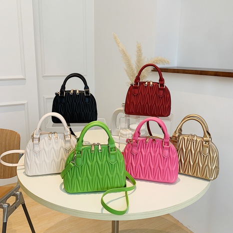 New Fashion Summer Pleated Shell Portable Embroidery Line Small Square Double Zipper Bag's discount tags