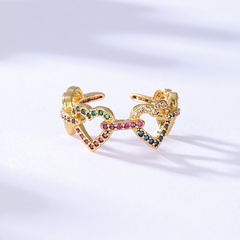 Simple Fashion Copper Plating 18K Gold Zircon Opening Heart Shaped Ring