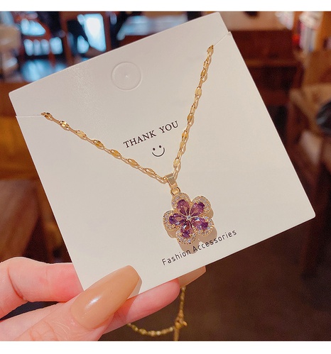 Purple Flower zircon Titanium Steel Necklace's discount tags