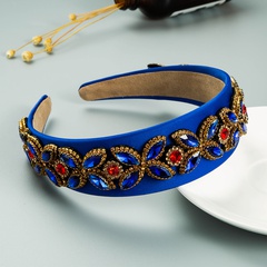 Retro Baroque Blue Fabric Color Rhinestone Flower Headband