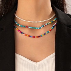 Fashion Bohemian Ethnischen Stil Bunte Perle Einfache Drei-Schicht Schlüsselbein Kette Frauen Legierung Halskette