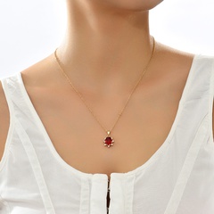 Fashion Red Oval SUNFLOWER Gem Zircon Pendant Women's Copper Necklace