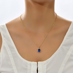 Fashion Sapphire Blue Oval Gem sunflower Pendant copper Necklace Women's Accessories