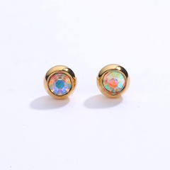 Fashion Shining Simple Plating 18 Gold Color Zircon round Stainless Steel Stud Earrings