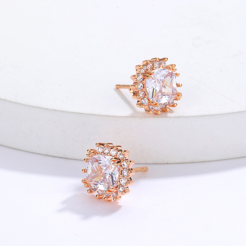 Fashion Creative Round Geometric Copper plating 18K Gold Inlaid Zircon Stud Earrings