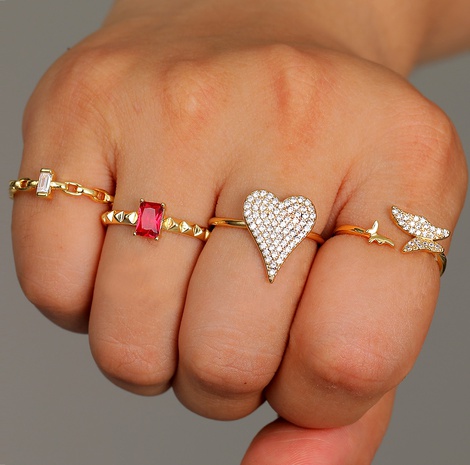 Nuevo conjunto de 4 piezas de anillo de circón abierto de oro 18K Chapado en cobre de moda's discount tags